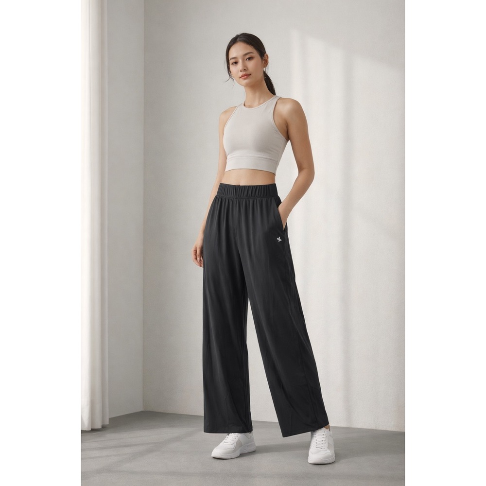 XEXYMIX Wide Leg Athletic Pants Women Large Black Dark Smoke High Rise XP9210G3